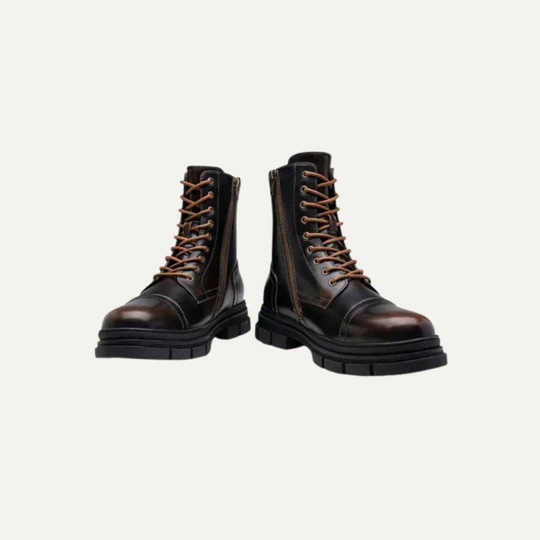 Men’s Cap Toe Combat Boots with Side Zipper