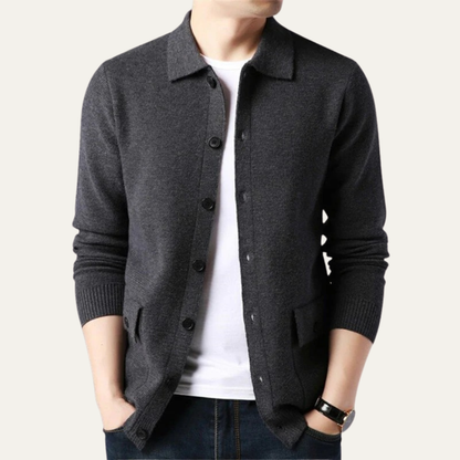 Men’s Knit Button Front Cardigan with Shirt Collar