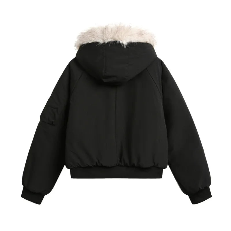 Luxury Bomber Jacket with Faux Fur Hood - BritishElegance