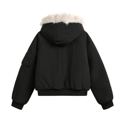 Luxury Bomber Jacket with Faux Fur Hood - BritishElegance