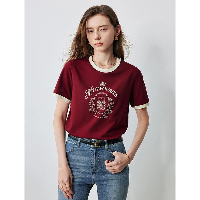 Stylish Printed T-Shirt with Contrast Hem