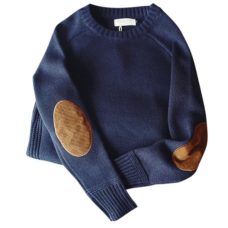 Classic Cable Knit Sweater with Elbow Patches - BritishElegance