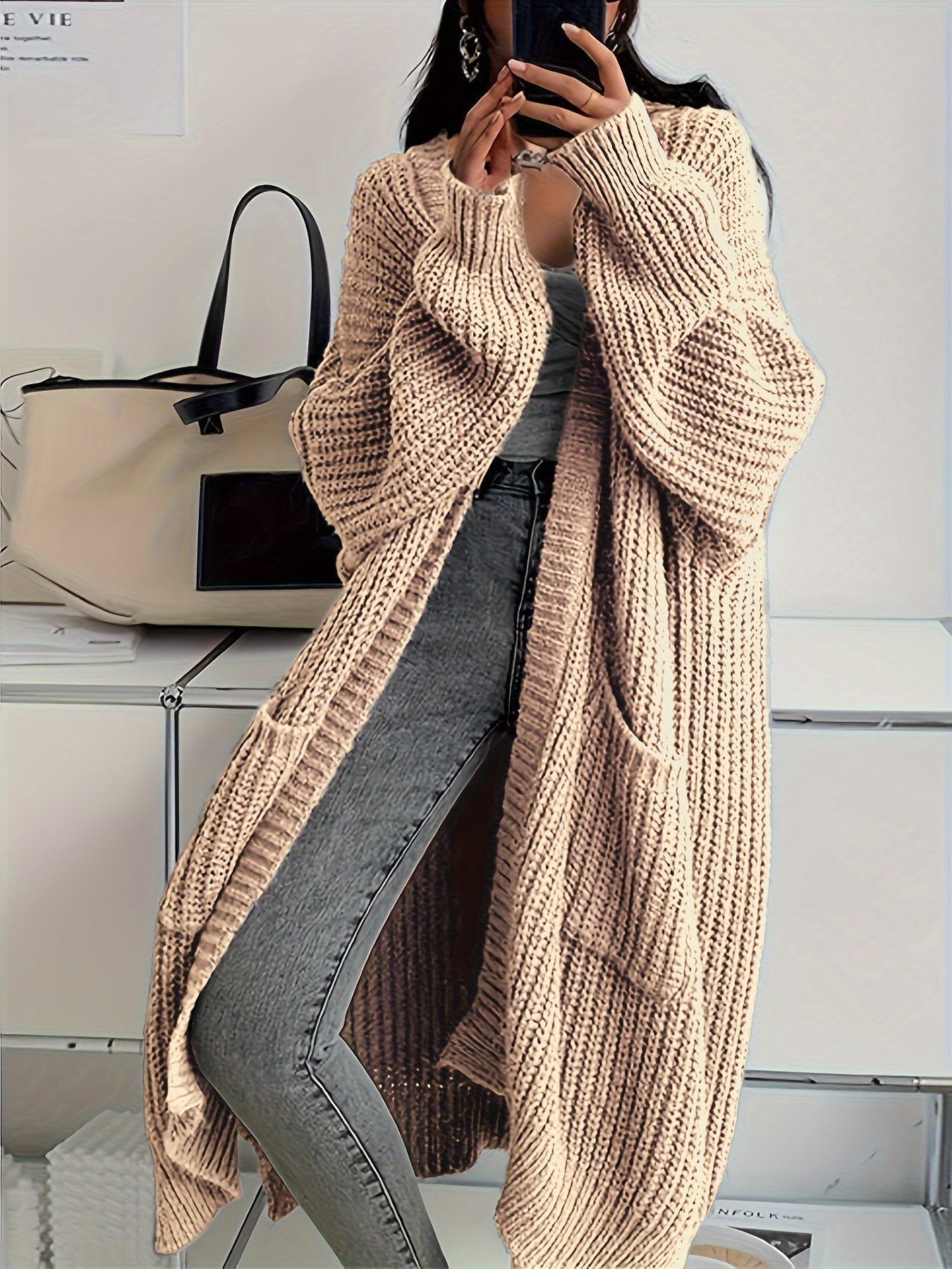 Cozy Oversized Pocket Women's Wool Cardigan Sweater