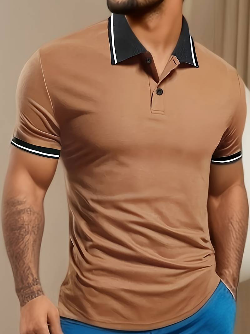 Stylish Caleb color-blocked shirt, short-sleeved with buttons and lapels