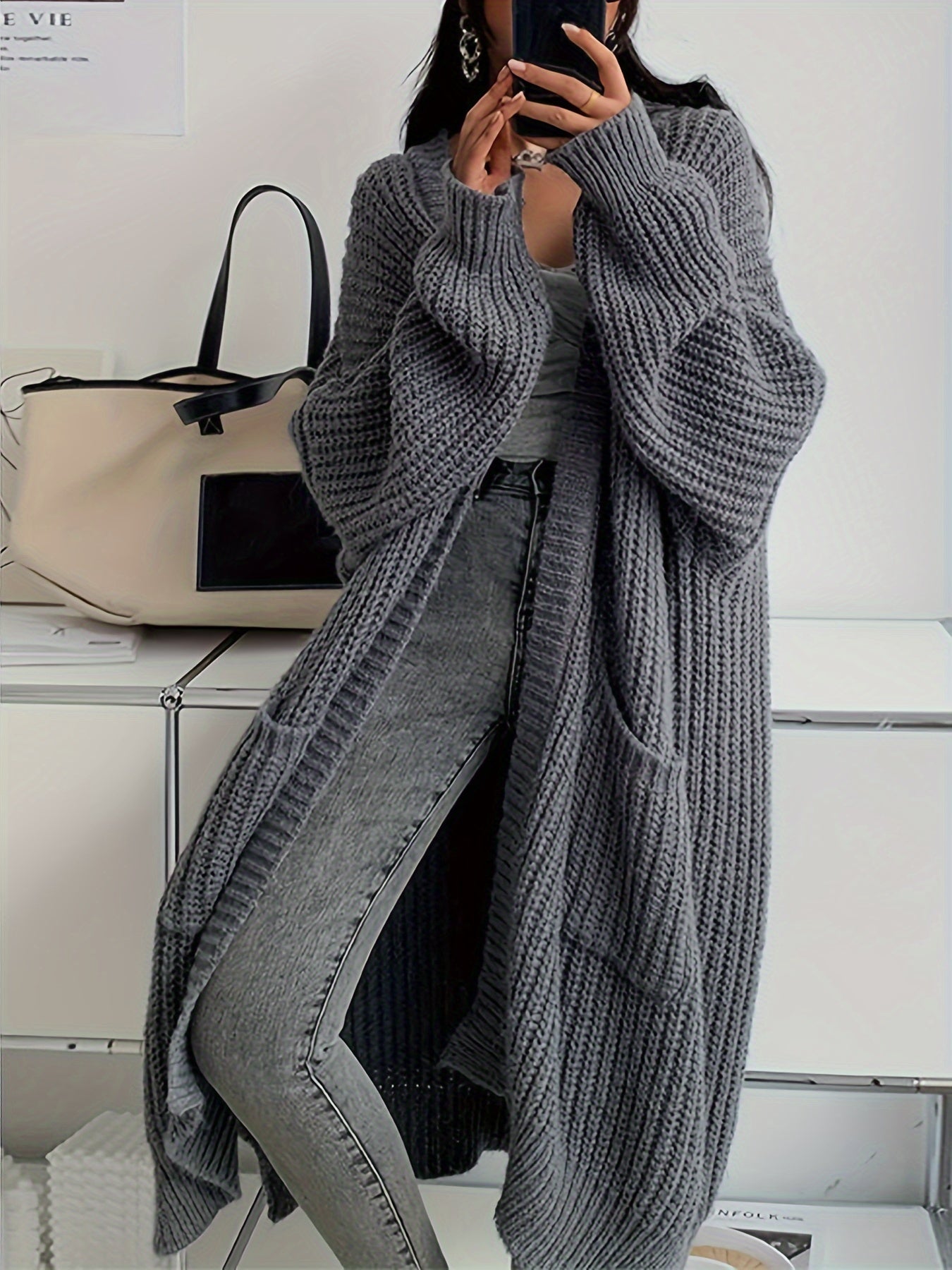 Cozy Oversized Pocket Women's Wool Cardigan Sweater - BritishElegance