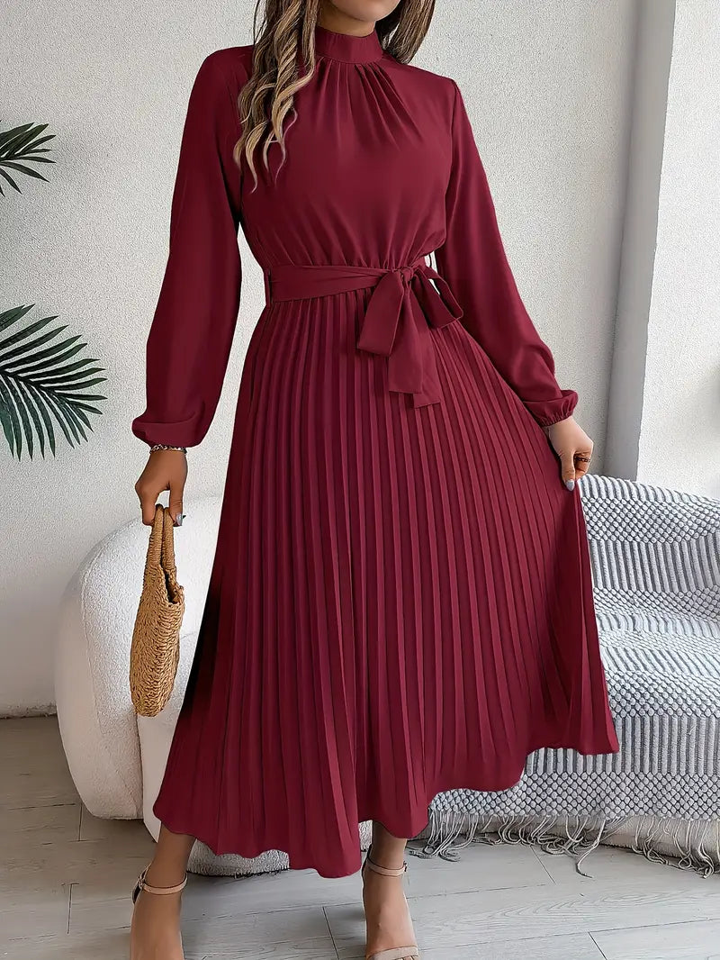 Ladies' Elegant A-Line Knee Length Dress with Waist Belt