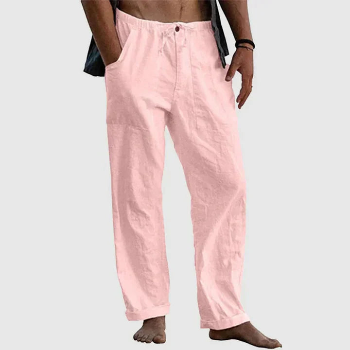 Drawstring linen casual trousers