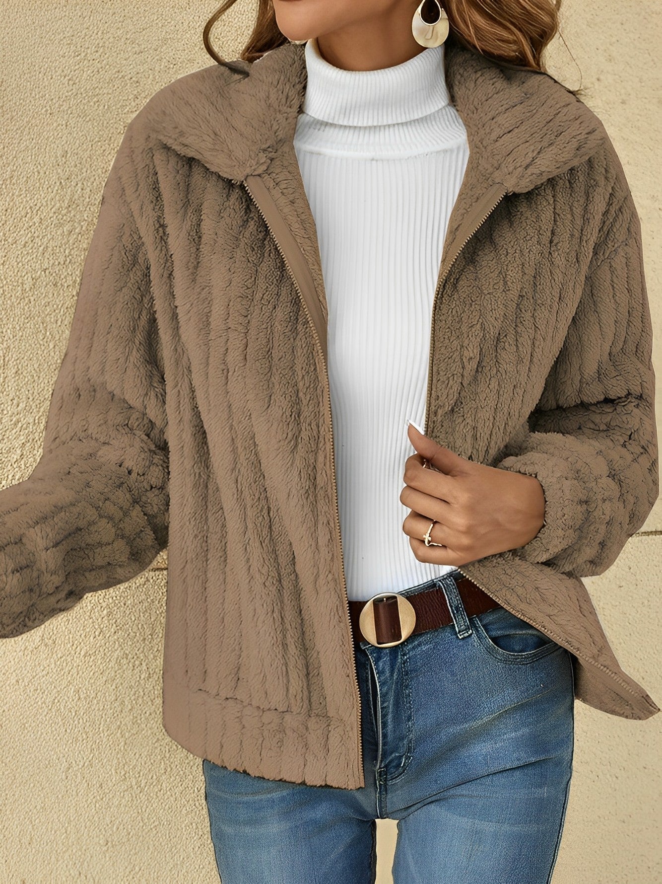 Casual Women's Zip Front Oversized Jacket
