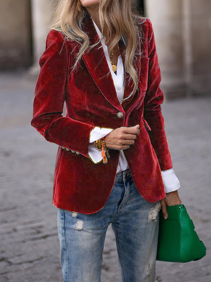 Sienna Tailored Blazer | Solid Button Front Hip-Length Blazer