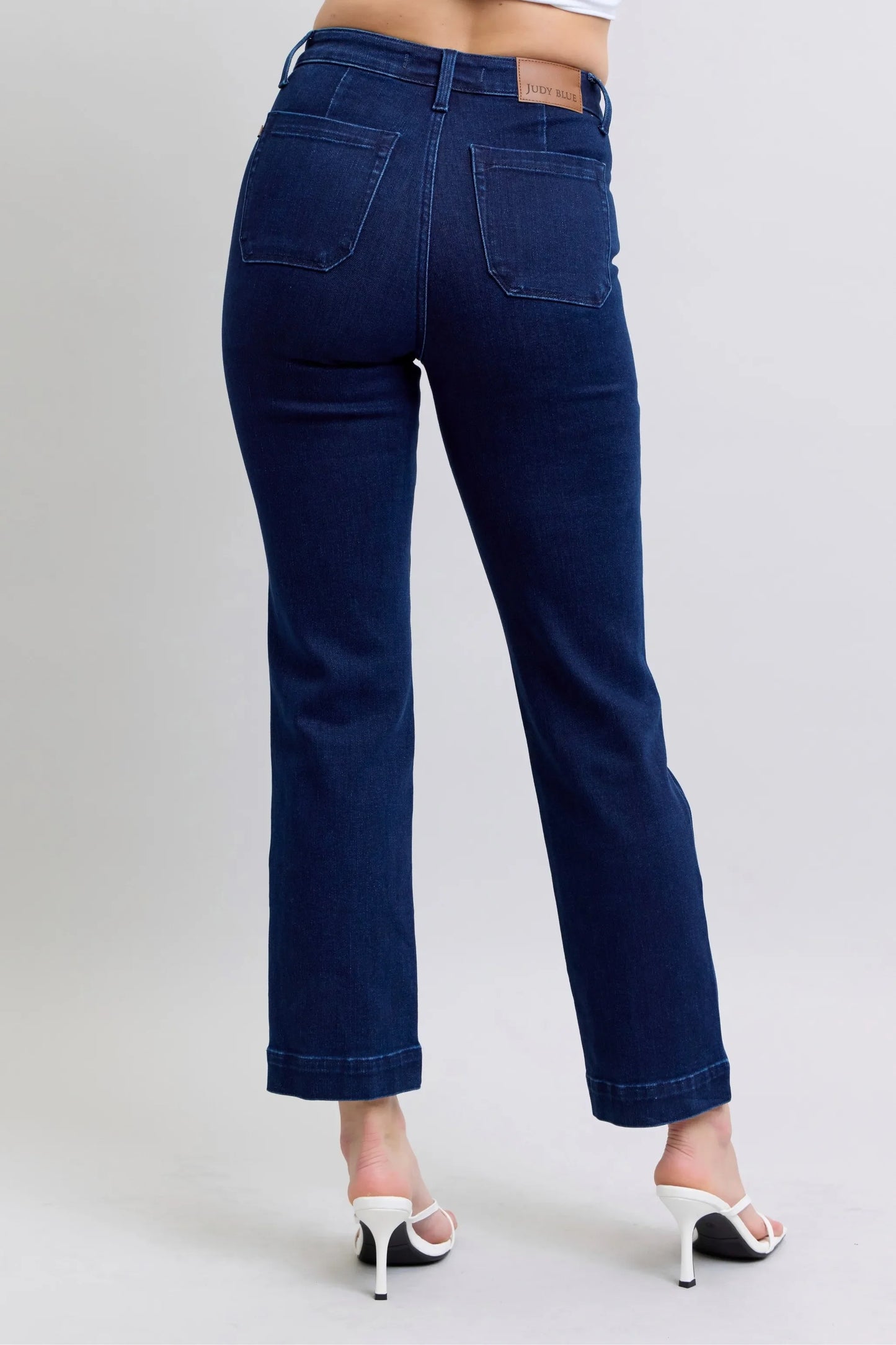 Classic Straight Leg Jeans with Embroidered Knees