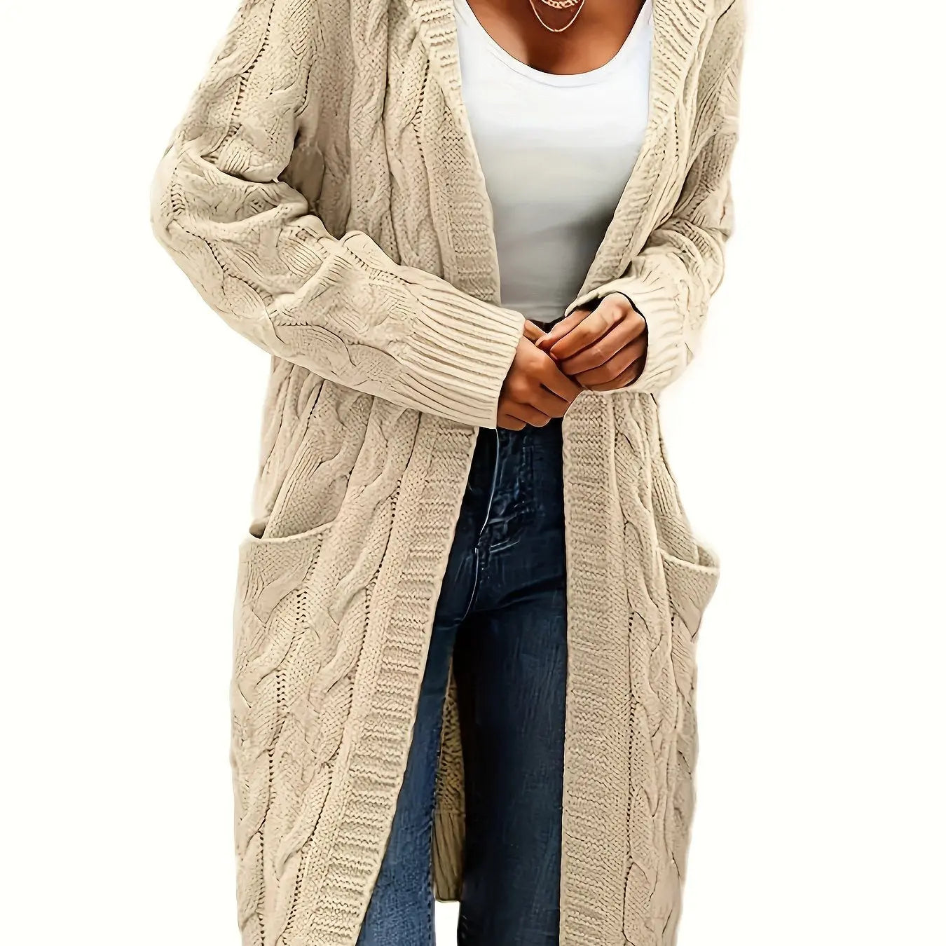 Women’s Open Front Cardigan – Soft Knit Winter Sweater with Pockets