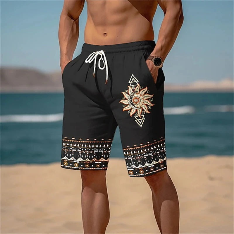 Colorful Beach Shorts with Sun Print