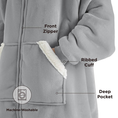 CozyHaven | Sherpa Fleece Wearable Blanket Hoodie – Zippered, Warm & Ultra-Soft
