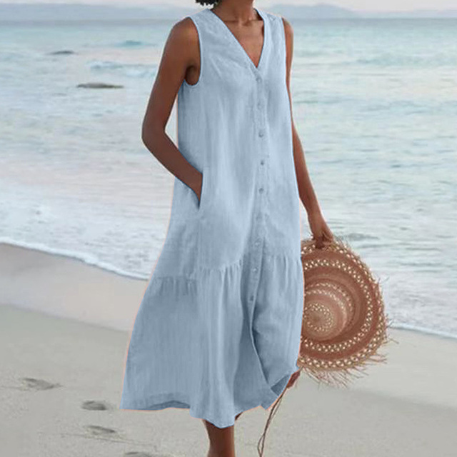 Classic Casual Button Down Sundress for Women