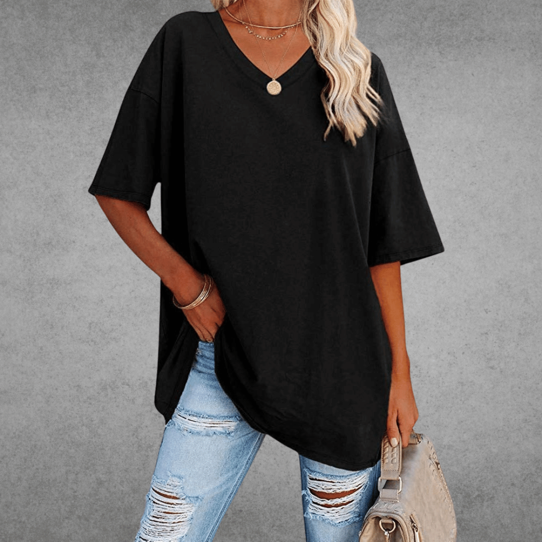Trendy Loose Fit V Neck Tee - BritishElegance