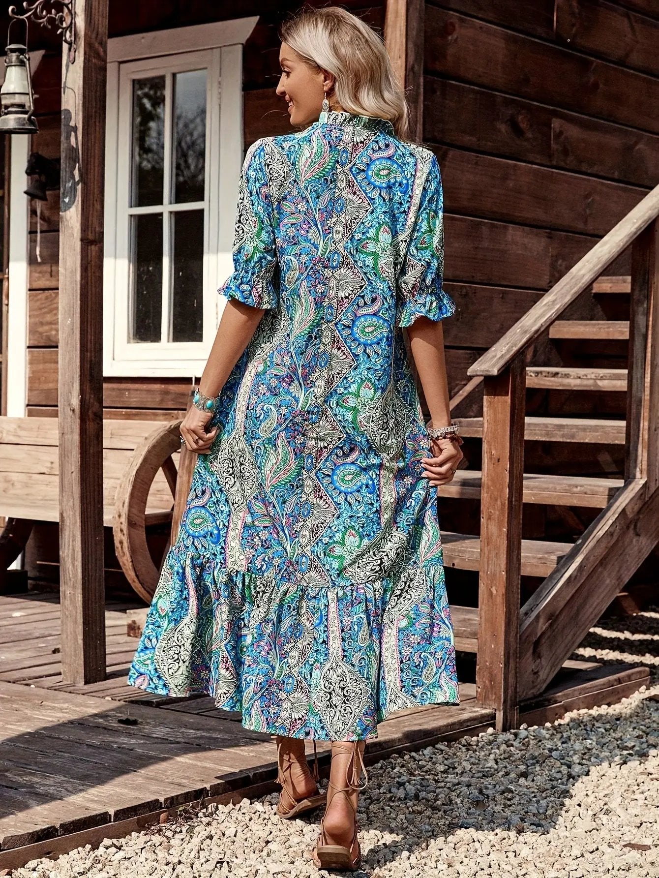 Western Boho Paisley Long Dress