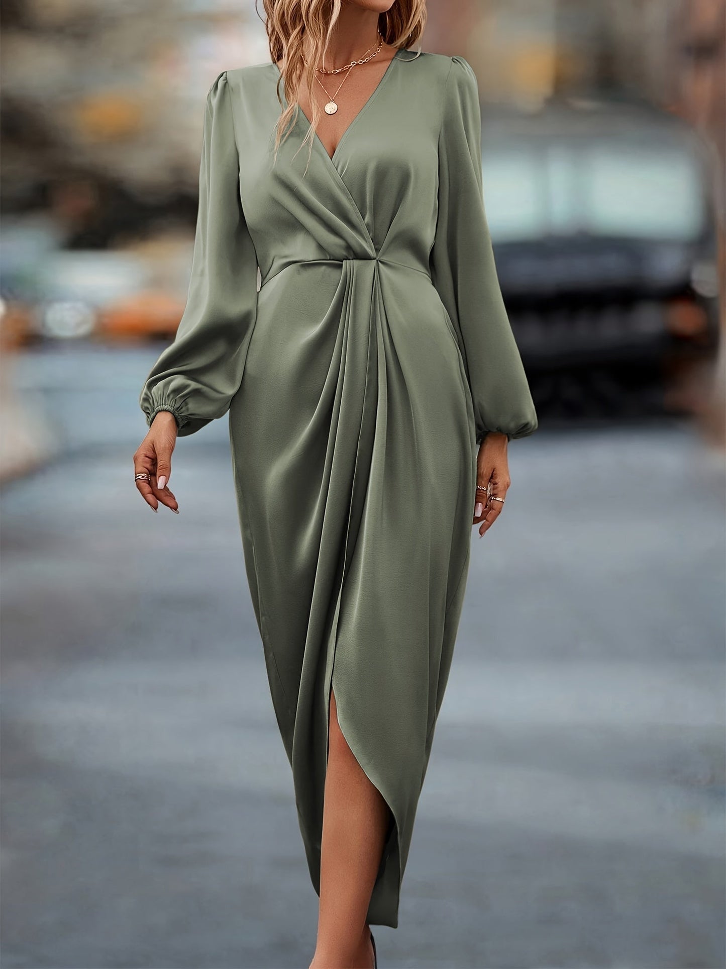 Elegant V Neck Long Sleeve Evening Dress for Women