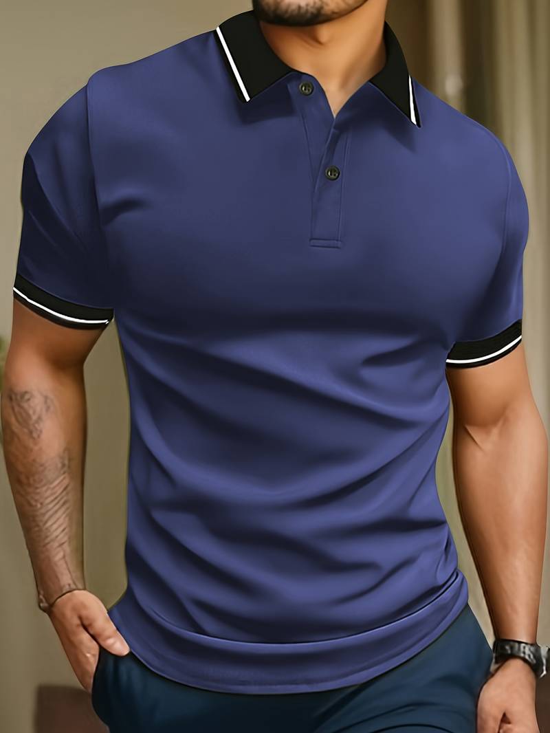 Stylish Caleb color-blocked shirt, short-sleeved with buttons and lapels
