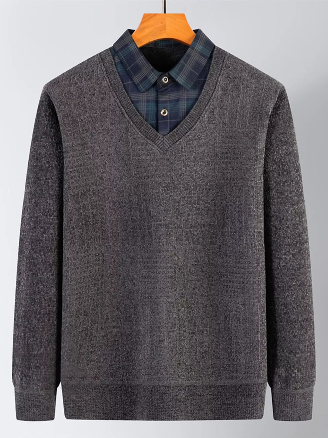 Big and Tall Plaid Crew Neck Sweater - BritishElegance