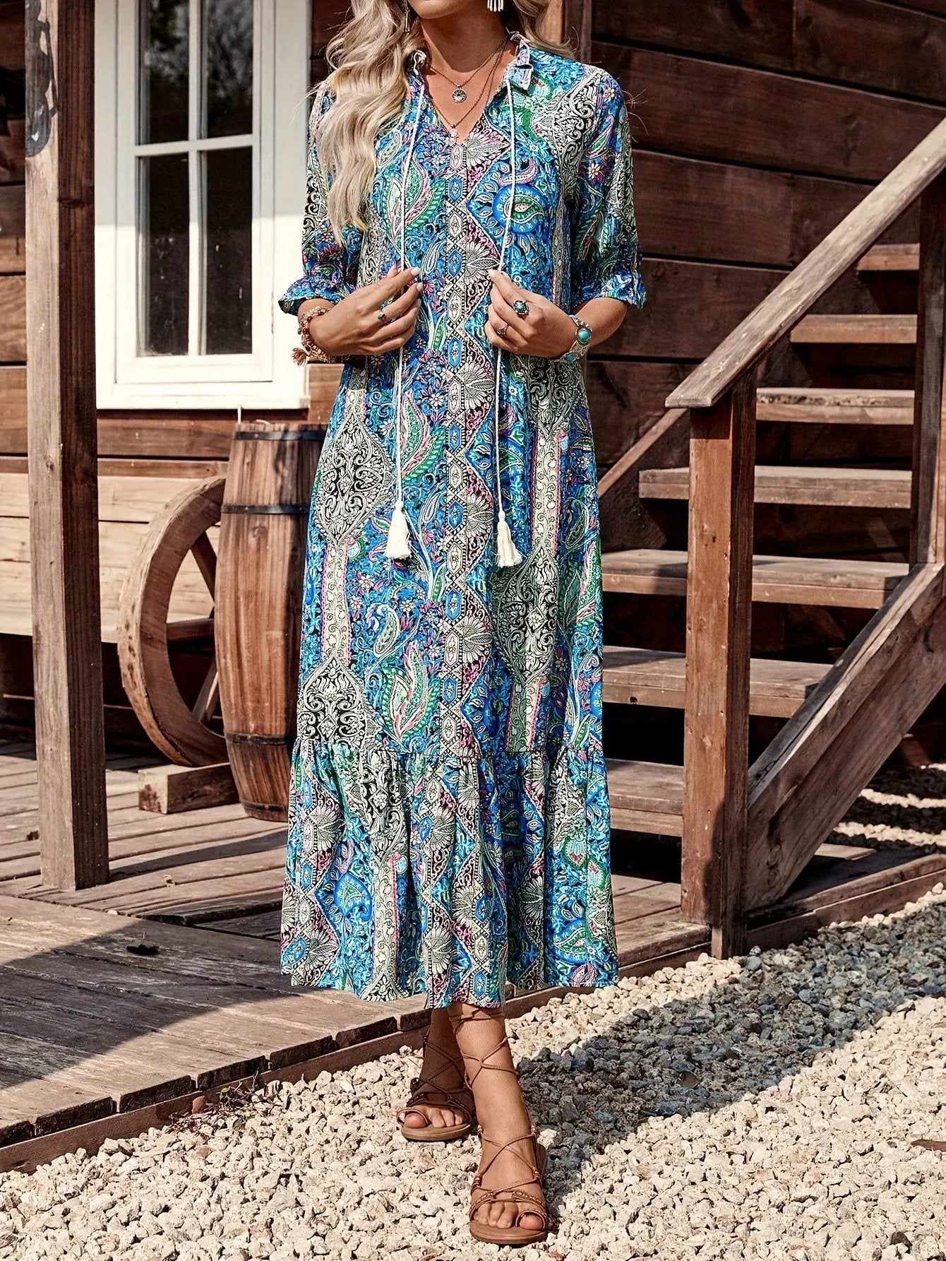 Western Boho Paisley Long Dress