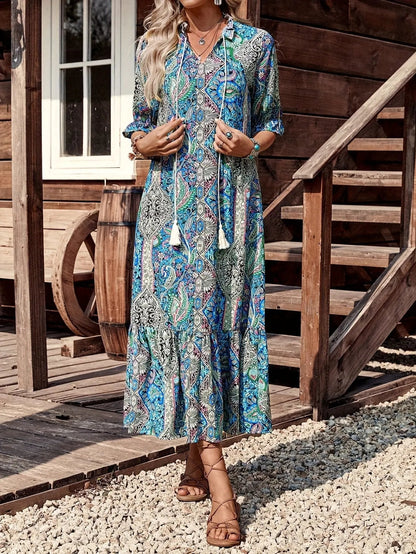 Western Boho Paisley Long Dress