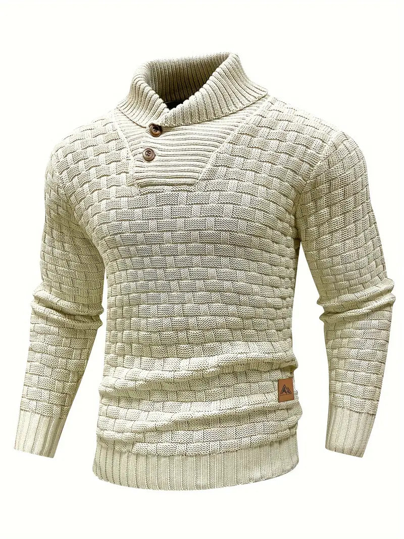 Men’s Textured Shawl Collar Button Pullover Sweater