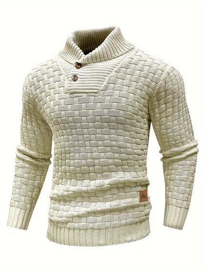 Men’s Textured Shawl Collar Button Pullover Sweater