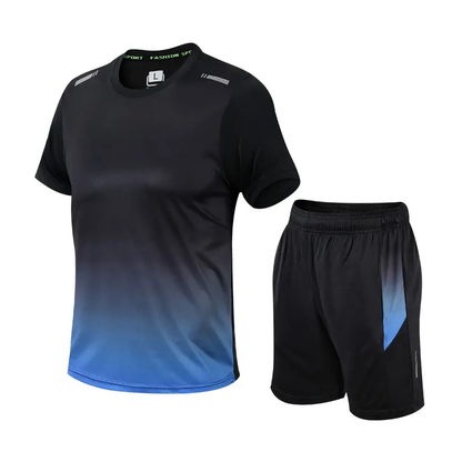 Two-Piece Sportswear Set for Men – Gradient Print & Performance Comfort