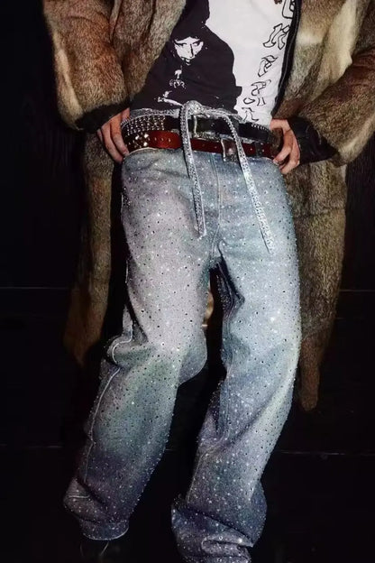 Distressed Diamond Mens Jeans with Belt - BritishElegance
