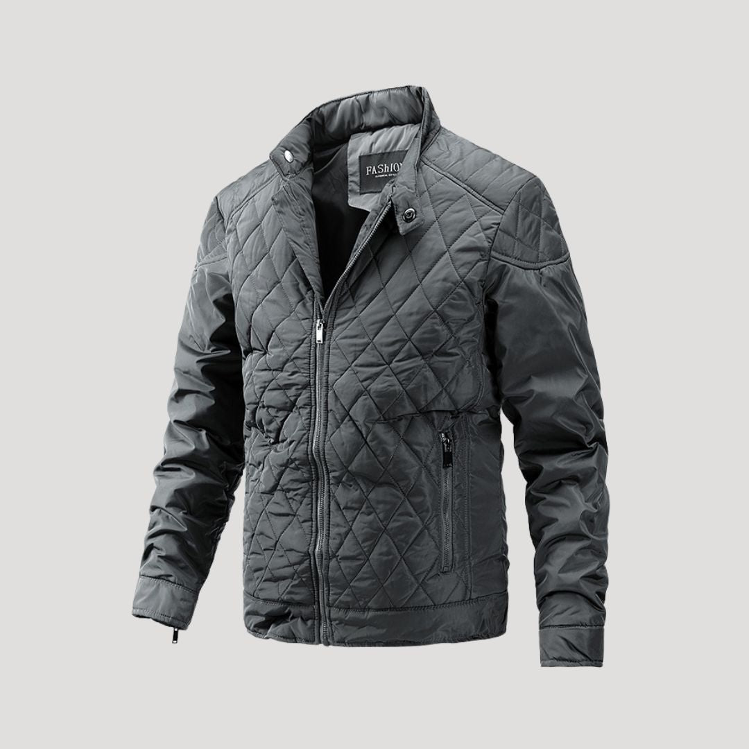 Waterproof Quilted Biker Jacket with Diamond Stitching - BritishElegance
