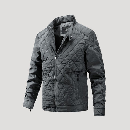 Waterproof Quilted Biker Jacket with Diamond Stitching - BritishElegance