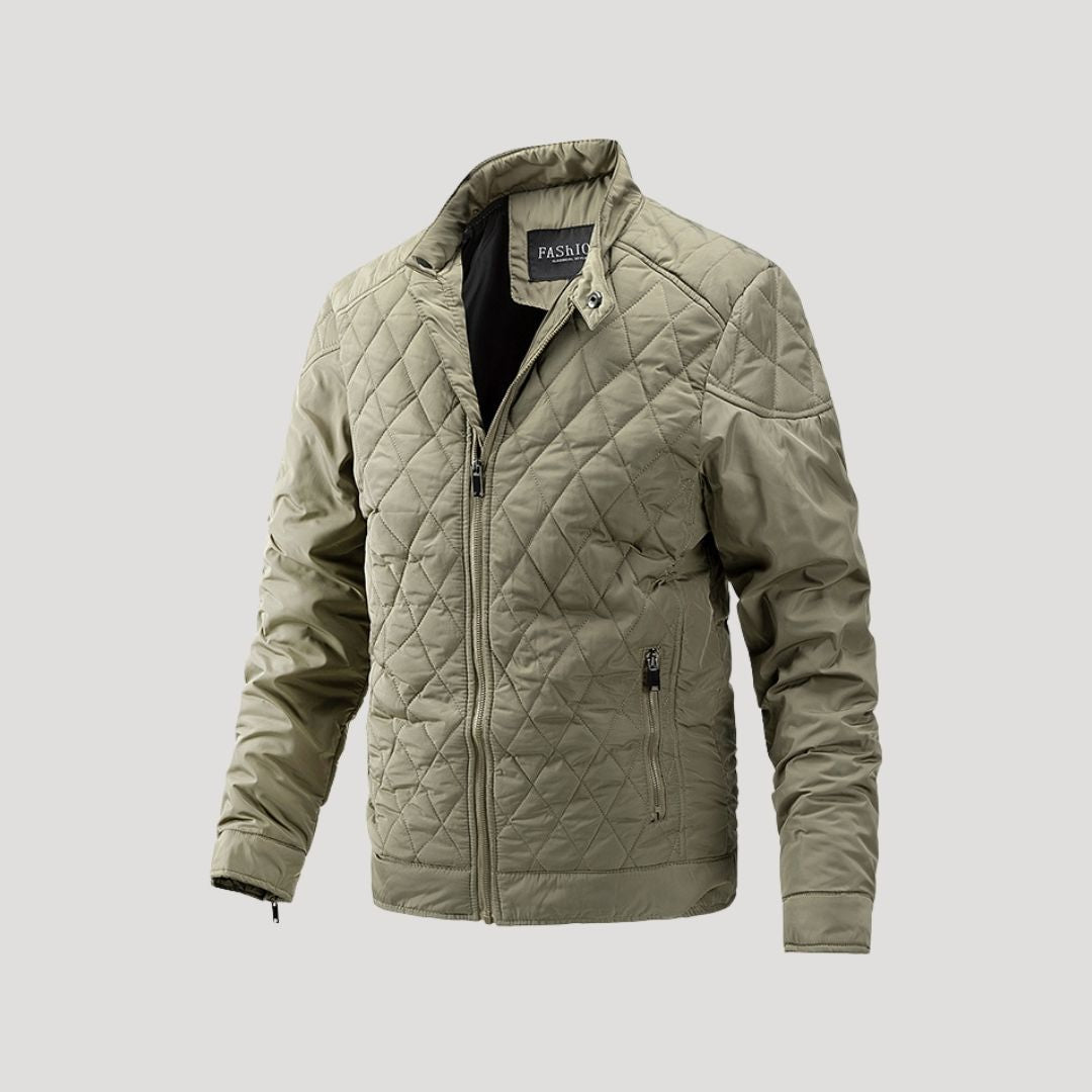 Waterproof Quilted Biker Jacket with Diamond Stitching
