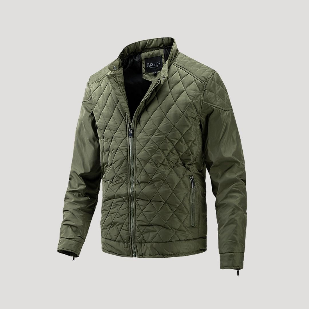 Waterproof Quilted Biker Jacket with Diamond Stitching