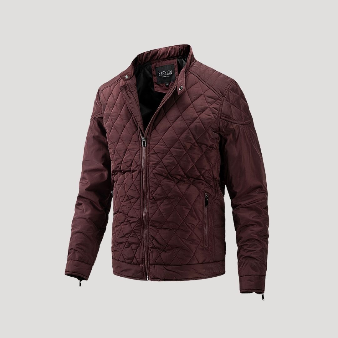 Waterproof Quilted Biker Jacket with Diamond Stitching