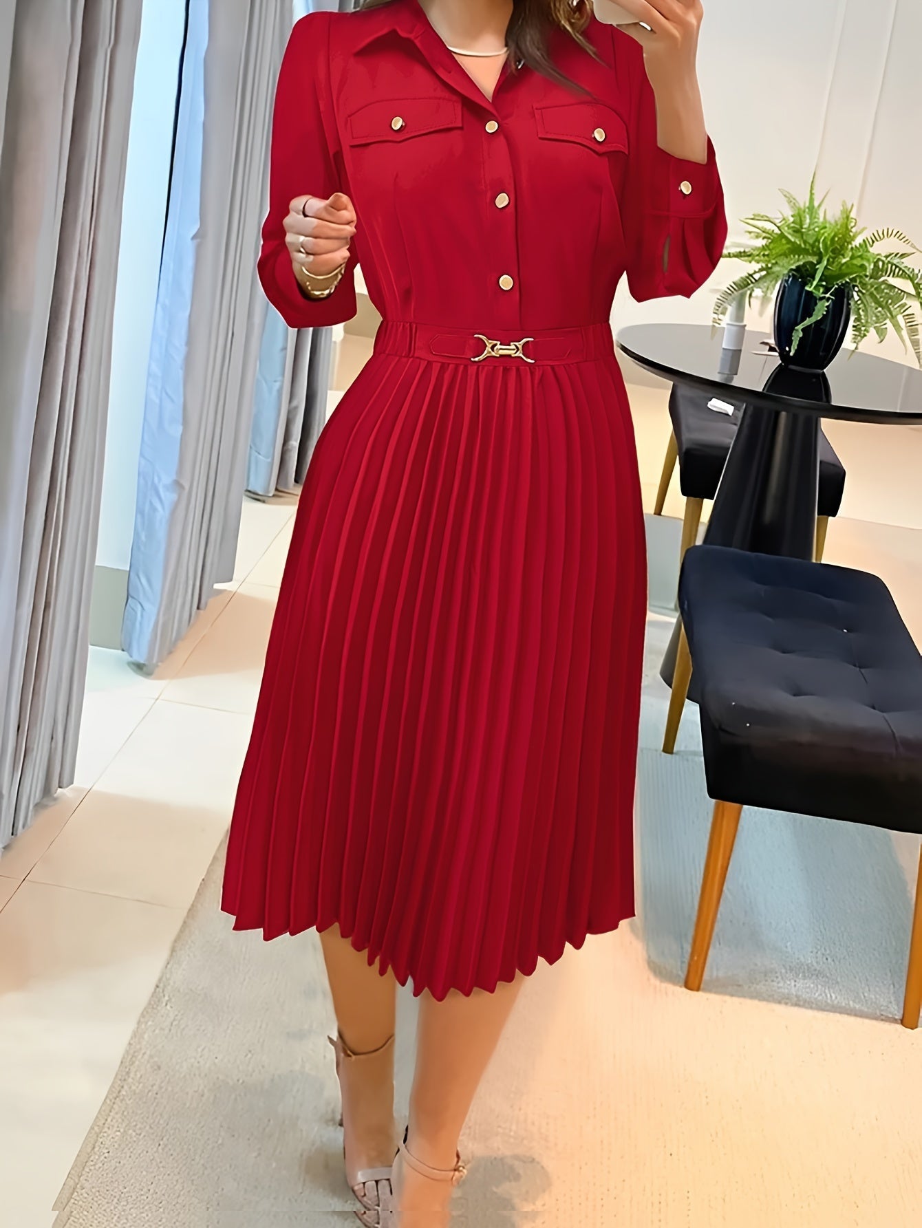 Elegant Long Sleeve Pleated Evening Dress for Women