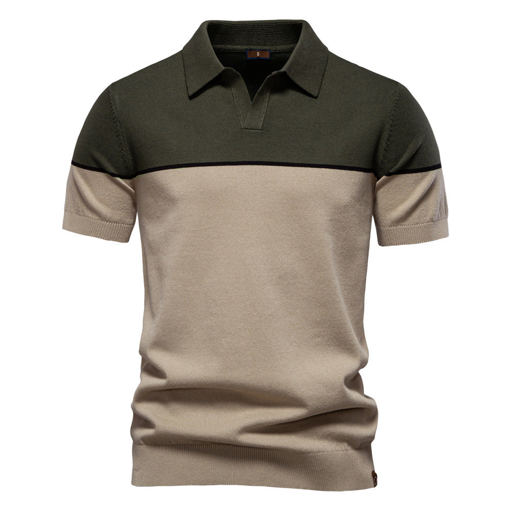 Stylish Men Polo Shirt Short Sleeve Two Tone