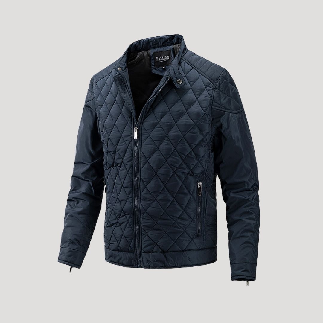 Waterproof Quilted Biker Jacket with Diamond Stitching