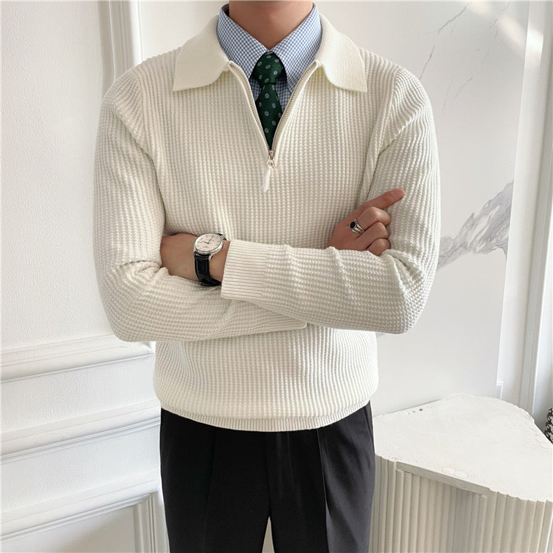 Men's Soft Zipper Cotton Polo Sweater - BritishElegance