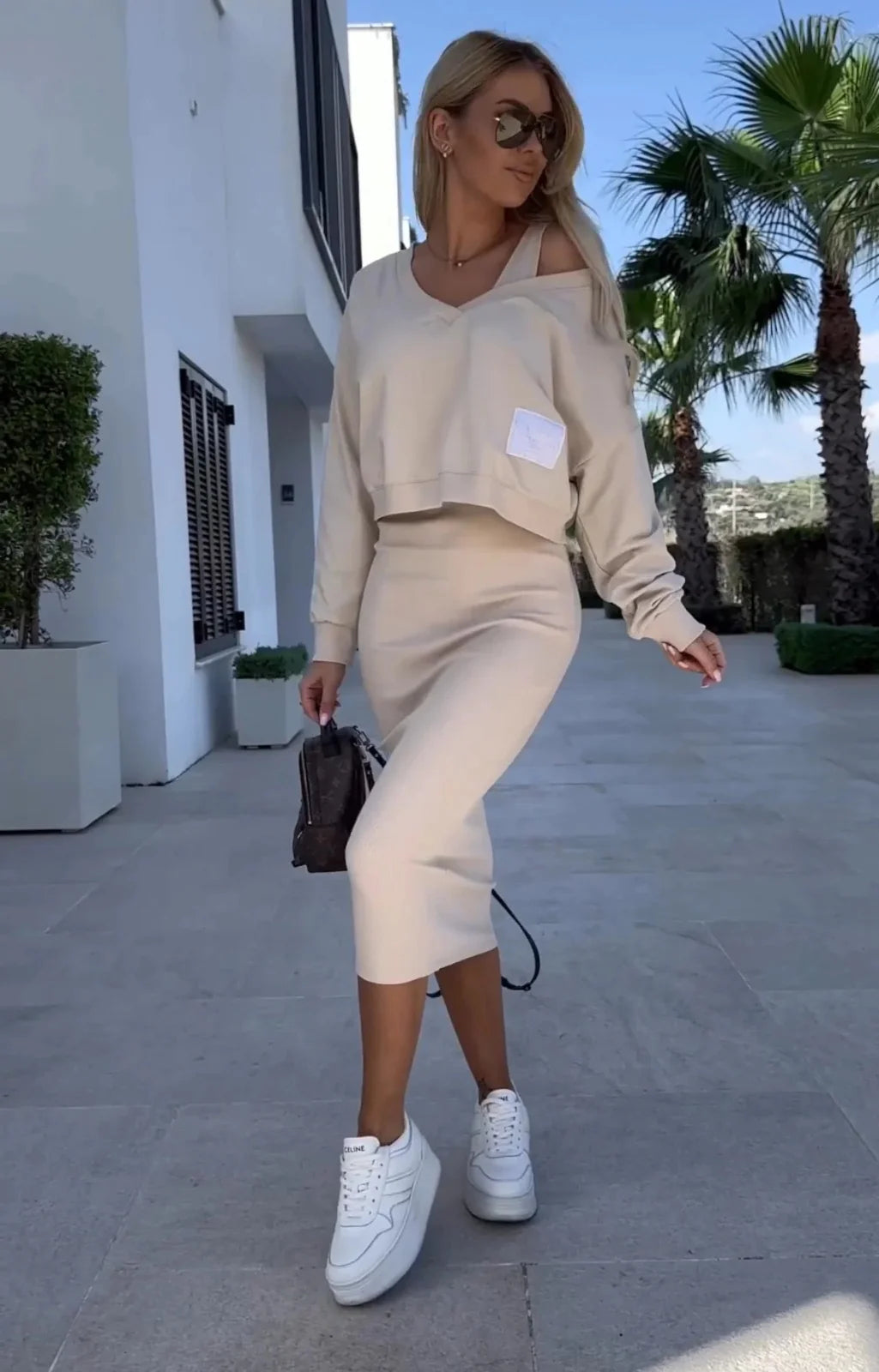 Autumn Chic Dress and Jumper Combo Set