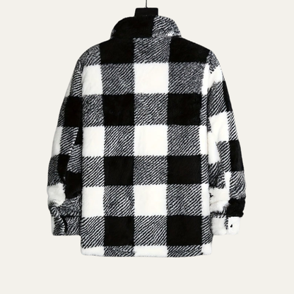 Men’s Fuzzy Plaid Button Up Shirt Jacket