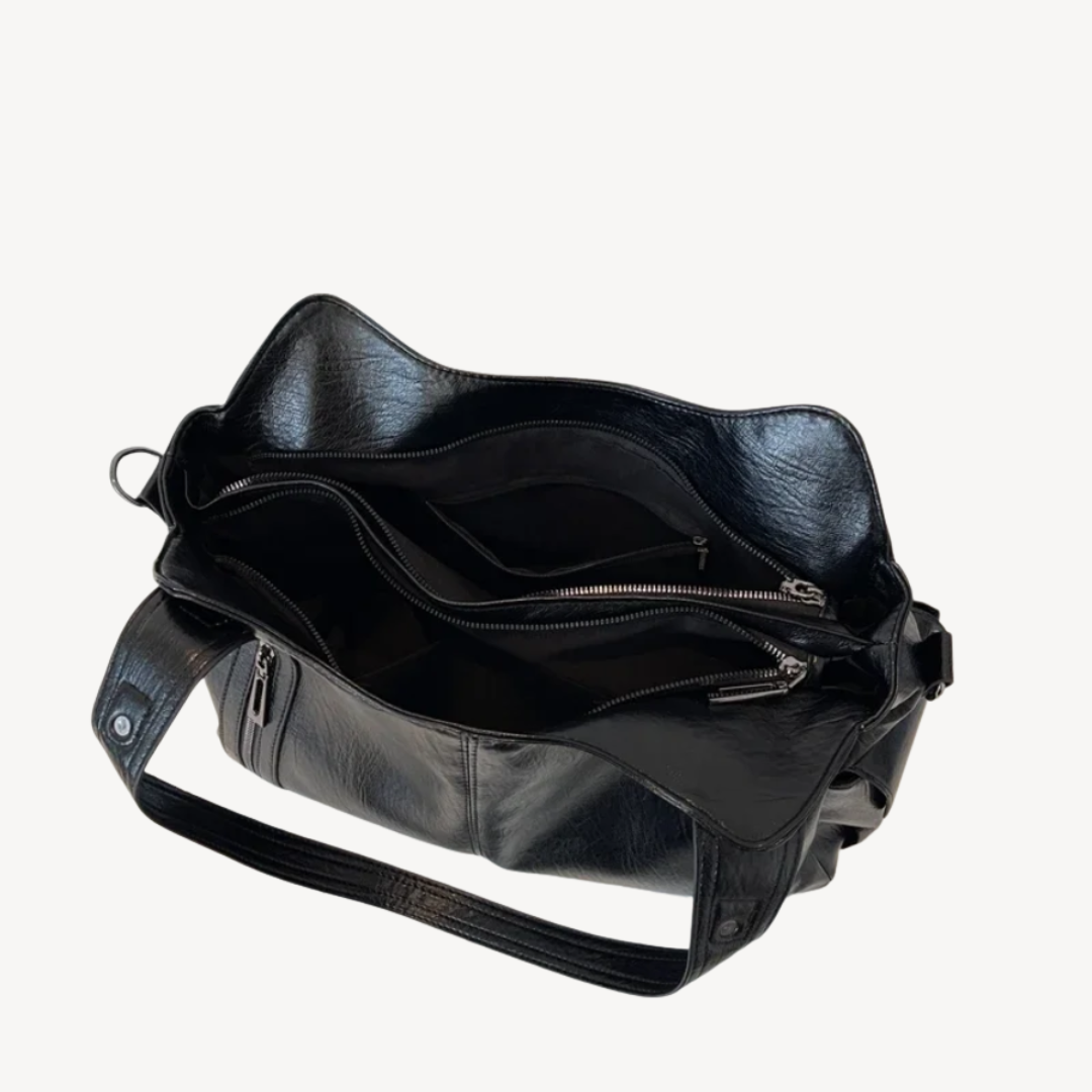 Women's Zippered Shoulder Bag Leather Tote Bag