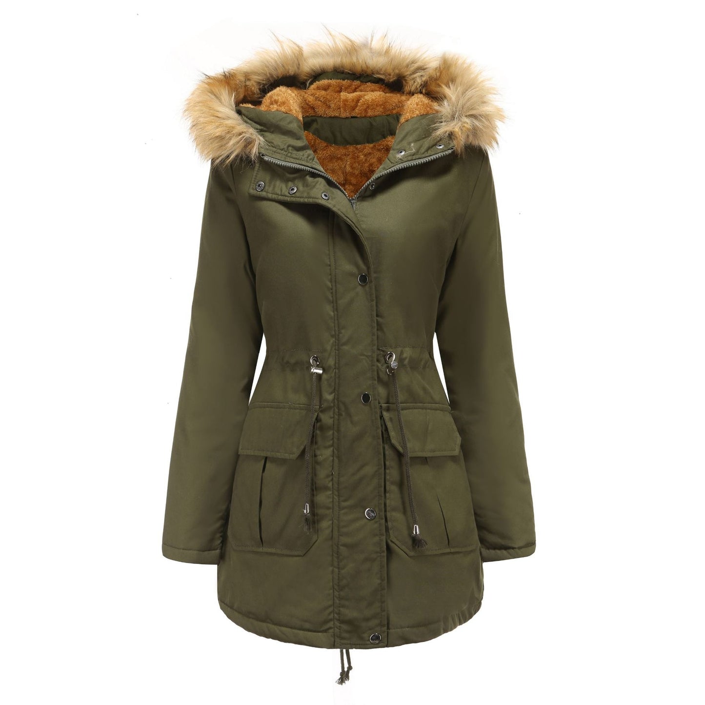 Warm Women's Parka Coat With Fleece Hood