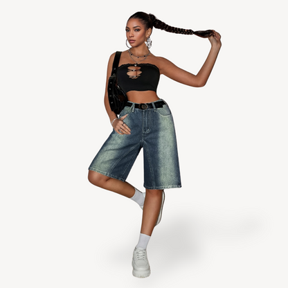 Women's Y2K Denim Bermuda Shorts - Vintage & Comfortable