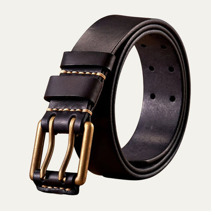 Men’s Double Prong Leather Belt with Heavy Stitching