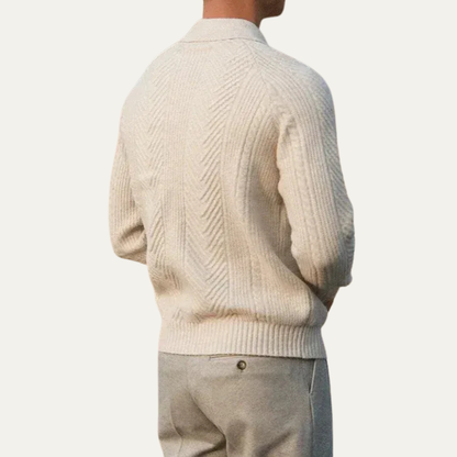 Men’s Textured Chevron Knit Polo With Zip Neck