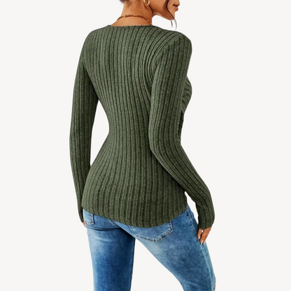 V-Neck Ribbed Top for Women