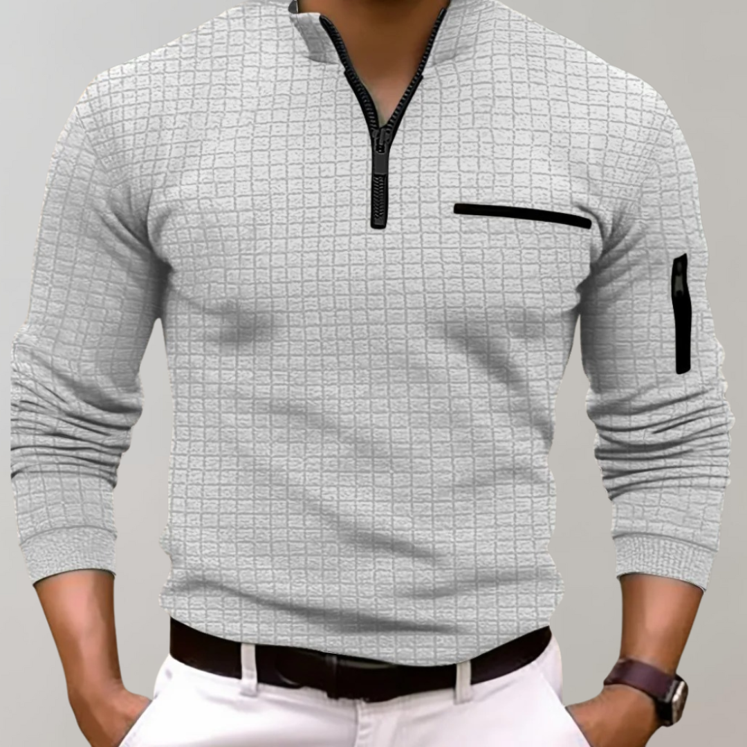 Men’s Grid Pattern Quarter Zip Pullover