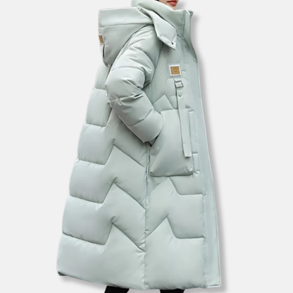 Women’s Trench Coat – Oversized Relaxed Fit – Quilted Long Insulated Hooded Design