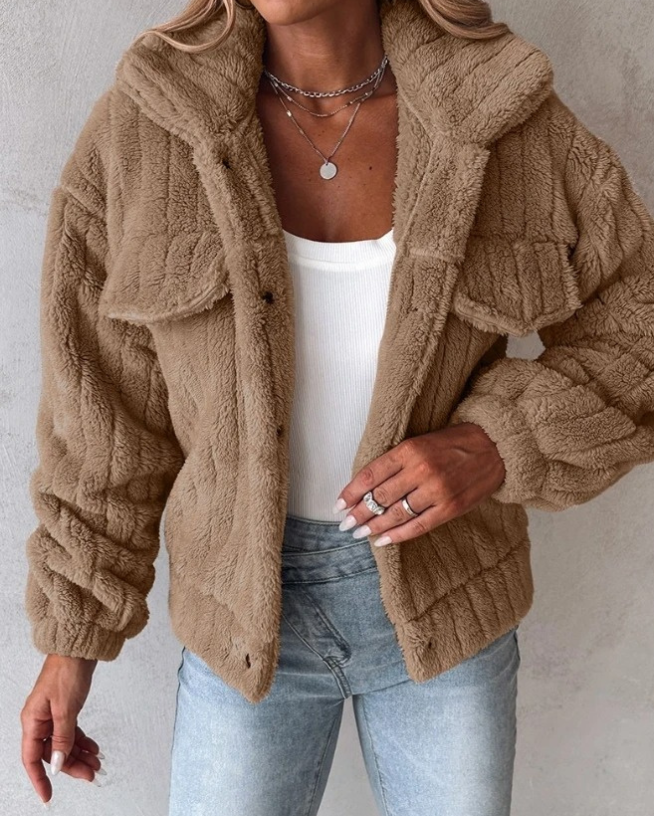 Soft Womens Button Front Fleece Coat