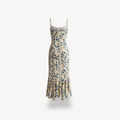 Women’s Blue and Beige Floral Maxi Dress